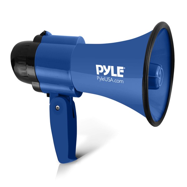 Portable Megaphone Speaker Siren Bullhorn - Compact and Battery Operated with 30 Watt Power, Microphone, 2 Modes, PA Sound and Foldable Handle for Cheerleading and Police Use - Pyle PMP31BL (Blue)