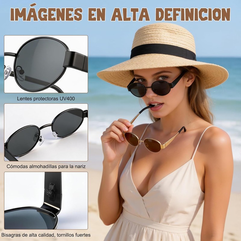 3 Piezas Lentes de Sol Ovalados Retro