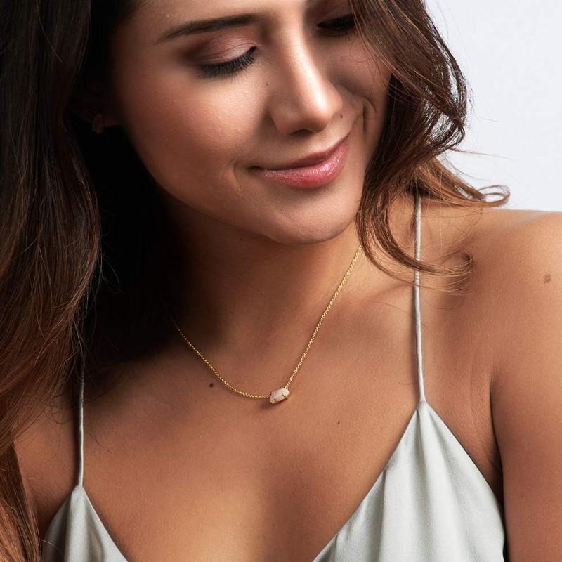 LuckyLy Collares para Mujer Baño Oro 18K con Piedras Naturales