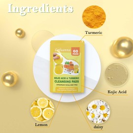 Turmeric Kojic Acid Pads,Kojic Acid and Turmeric Pads,Turmeric Kojic Acid Pads Exfoliating Pads, Turmeric Kojic Acid Cleansing Pads for Dark Spots 60 Pads