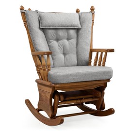 Wingback Rocking Chair Cushion with Neck Pillow High-Density Foam Indoor Rocker Pads with Non-Slip Bottom, Tufted Shredded Foam Back Cushion with Ties, Light Gray