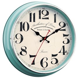 HYJOOY Countryside Wall Clock Metal 12.4" Vintage Retro Wall Clocks Silent Non Ticking Easy to Read for Living Room, Kitchen, Bedroom, Office, Bar(12.4" Turquoise)