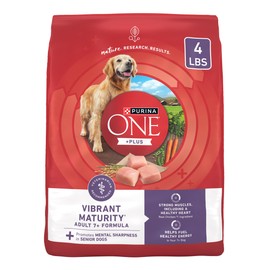 Purina ONE High Protein Dry Senior Dog Food Plus Vibrant Maturity Adult 7 Plus Formula - (Pack of 4) 4 lb. Bags