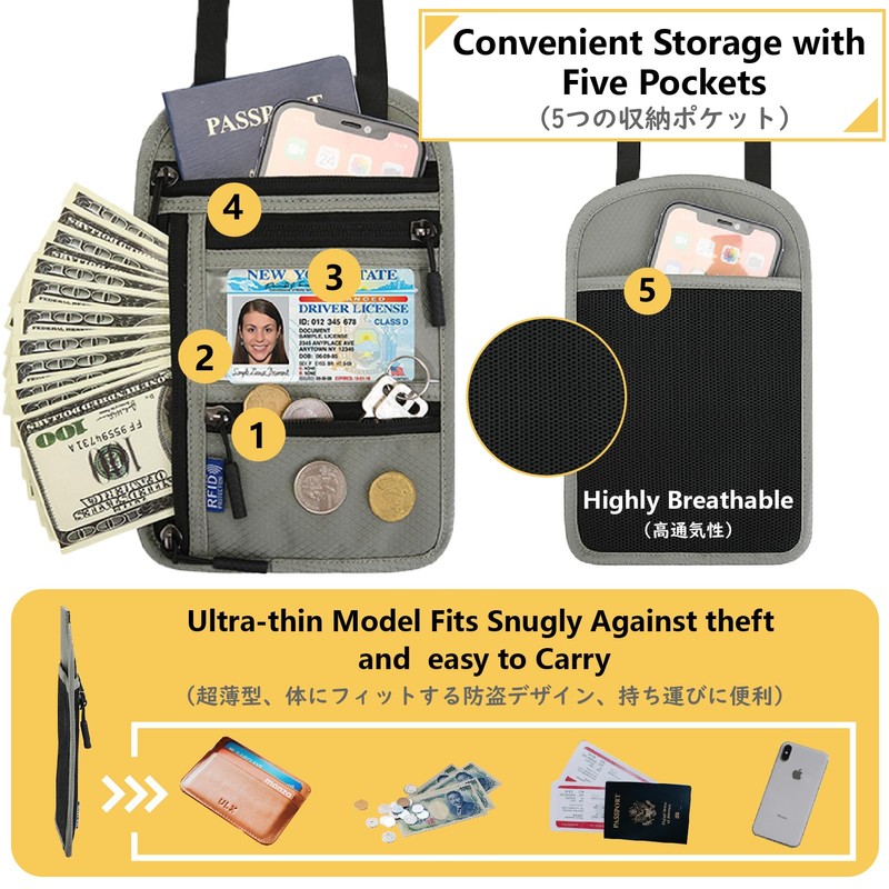 JEELAD Passport Case, Skimming Prevention, Neck Lowering, Passport Cover, Security