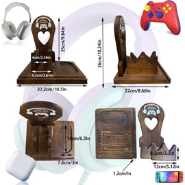 ZHYEED Wooden Headset Stand with Controller Holder - Multi-Functional Gaming Organizer for Desk, Detachable Design w/Phone Slot - Perfect Gamer Gift for Men, Dad, Graduation