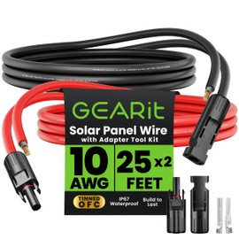 GEARit 10AWG Solar Extension Cable (25FT Black - 25Ft Red) Male to Female Solar Connectors with Adapter Tool Kit, Solar Panel Renewable Energy, 10 Gauge Pure Copper Extension Cord, 25 Feet