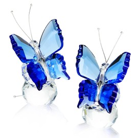 kanpura Figuritas de mariposa de cristal, coleccionables de mariposas azules de cristales, figuras de animales de cristal para decoración del hogar, boda, colección de regalos para mujeres (paquete de 2)
