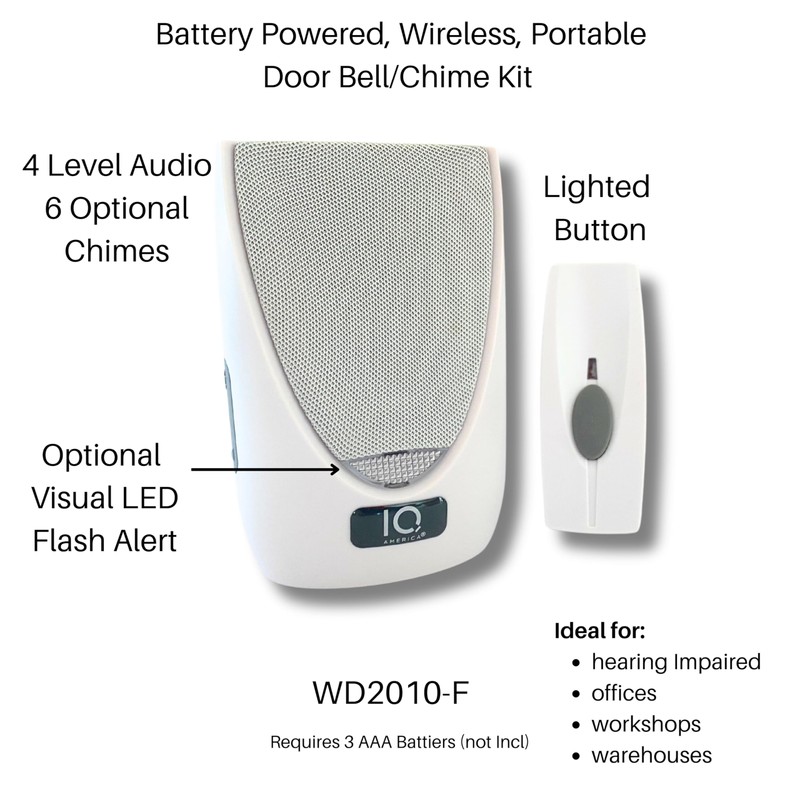 Battery Powered Wireless Portable Door Bell Chime with Visual Alert