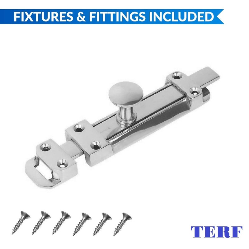 TERF® Heavy Duty Polished Chrome Door Bolt 100mm [4''] Surface