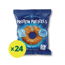 Crisp Power High Protein Pretzel Crisps - 6 Pack x 1.75 oz Crunchy & Flavorful Plant-Based Snack. No Sugar, 28g Protein Per Pack in 3 Savory Flavors, Vegan, Keto Friendly, Non-GMO, Kosher Non-Dairy (1.75 Ounce (Pack of 24), Sea Salt)