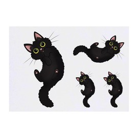 4 x 'Rolling Black Cat' Temporary Tattoos - Water Resistant, Skin-Safe, Non-Toxic Transfers, Mixed Sizes (TO00074956)