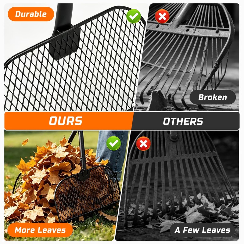 Leaf Grabber Rake, Lightweight Steel Leaf Picker Upper, Long Handle