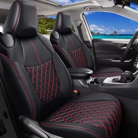 Huidasource Custom Fit RAV4 Seat Covers Full Coverage, Waterproof Leather Seat Cushion Fit for 2019-2024 Toyota Rav4 XLE LE XLE Premium Limited(Not for Hybrid/Adventure/TRD Off-Road/Prime, Black&Red)