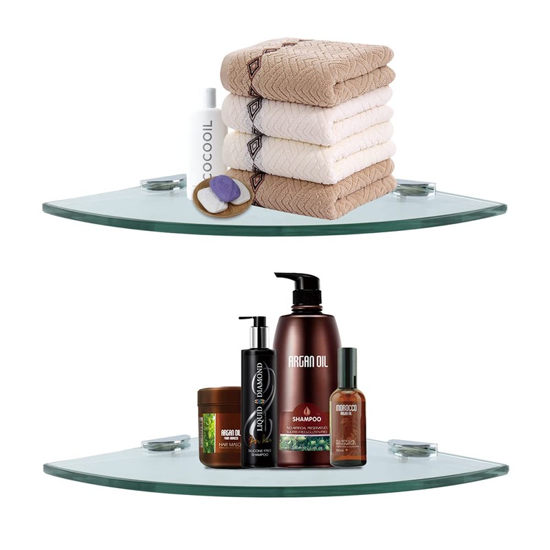 Corner Glass Shower Caddy 2 Pack 8MM-Thick Tempered Glass Shelf