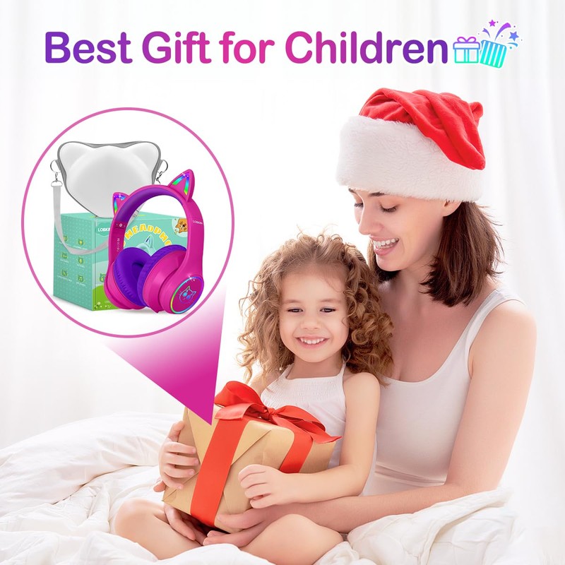 LOBKIN Bluetooth 5.3 Kids Headphones with Case - RGB LED