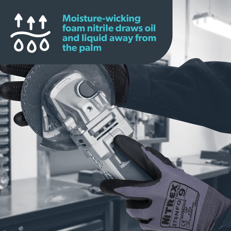 NITREX Unigloves 270NFG Reusable Gloves with Foam Nitrile Palm Coating,