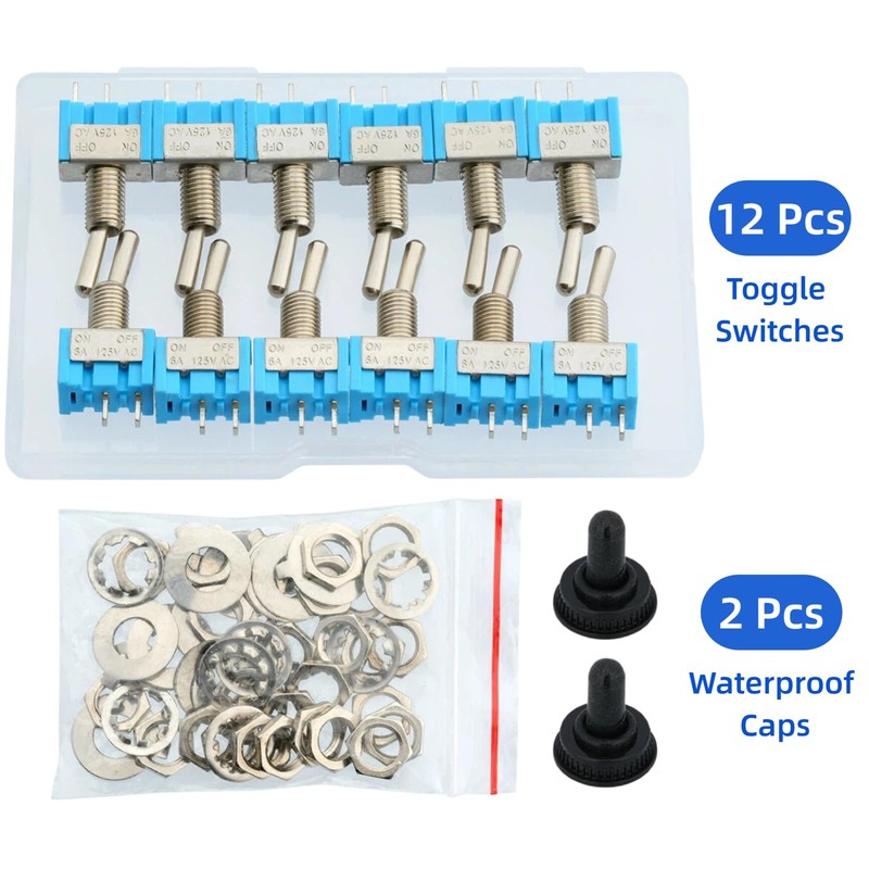 12 Pcs Mini Toggle Switch SPST with 2 Pcs Waterproof