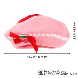 Abaodam Strawberry Beret Hat with Bowknot Berets Wool Material Decorative Fashion Hat Clothing Accessories for Strawberry Shortcake Strawberry Pink