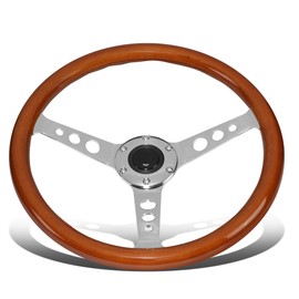 DNA Motoring SW1406 350mm Stainless Steel Spokes Wood Grain Grip Steering Wheel