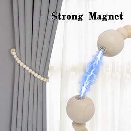 Meplait Magnetic Curtain Tiebacks, 2 Pack Curtain Holdbacks Wood Bead Curtain Tiebacks Farmhouse Curtain Holdbacks Boho Tie Backs for Curtain (Ball, Nature)