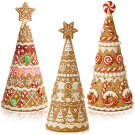 Simgoing 3 Pack Gingerbread Christmas Tree Figurines Christmas Tabletop Decorations Resin Gingerbread Cone Tree Decor Figurines for Xmas Home Centerpieces Tiered Tray Ornament Gifts
