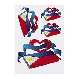 4 x 'Philippines Flag Motif' Temporary Tattoos - Water Resistant, Skin-Safe, Non-Toxic Transfers, Mixed Sizes (TO00034111)