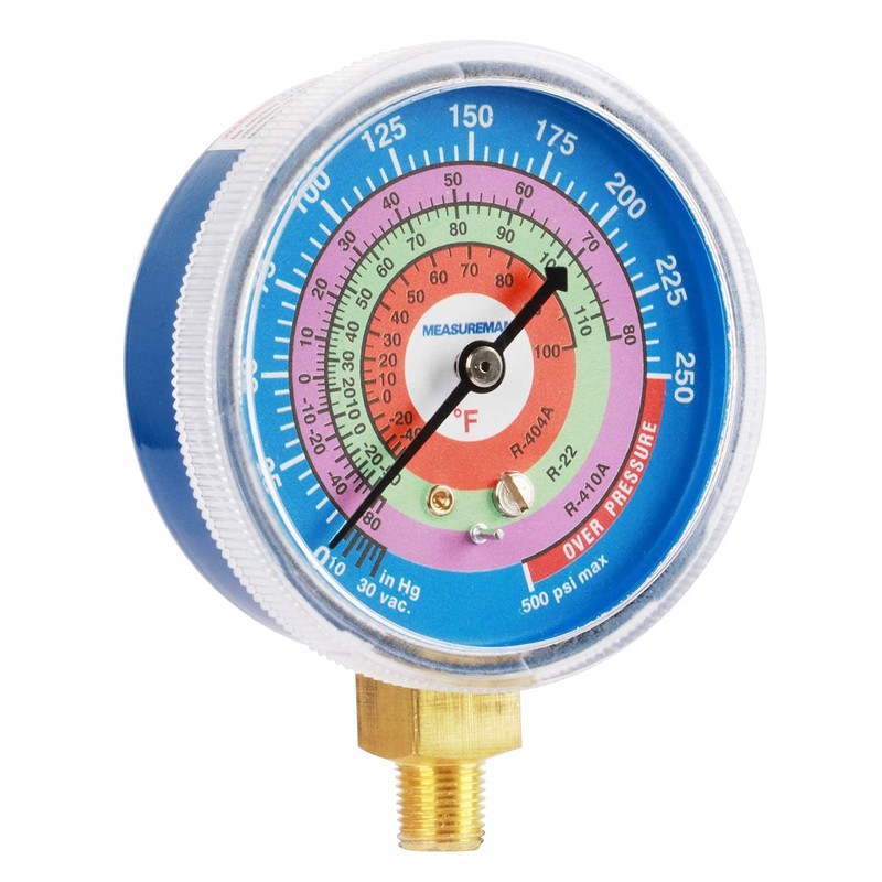 MEASUREMAN Refrigeration Pressure Gauge, 2-3/4" Dial, Blue Dial & Red