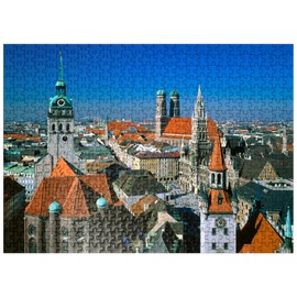 MyPuzzle View of Marienplatz with Old Peter, Church of Our Lady and City Hall, Munich, Bavaria, Germany - Premium 500 Piece Jigsaw Puzzle for Adults