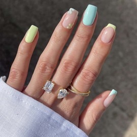 Sethexy Short Square False Nails French Press On Nails 24 Pieces Acrylic Nails for Sticking on for Women and Girls