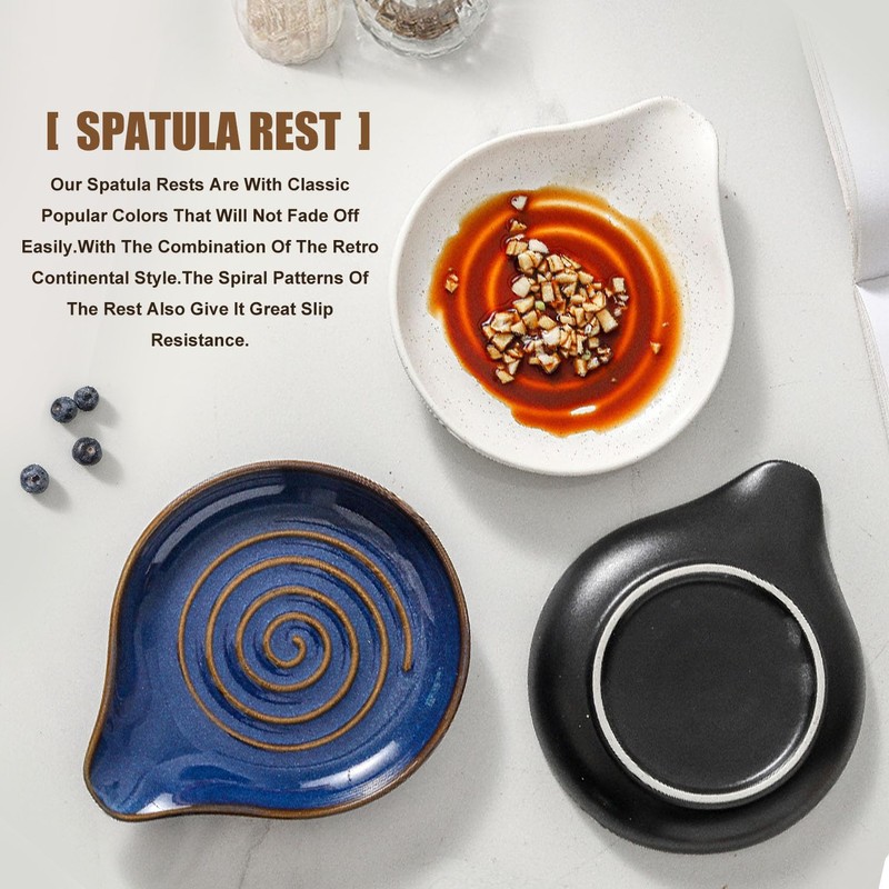 Spoon Rest,Ceramic Spoon Holder for Stove Top Large Spatula Rest