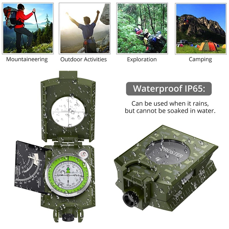 Proster Compass for Hiking Waterproof Navigation Compass Clinometer with Fluorescent