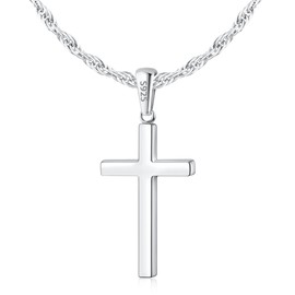 Eterjew 925 Sterling Silver Cross Necklace for Men, Mens Sterling Silver Cross Pendant Necklace with 2.5mm Real Silver Rope Chain for Men Boys Women, Mens Silver Cross Chain, Cross Necklaces 18 Inch