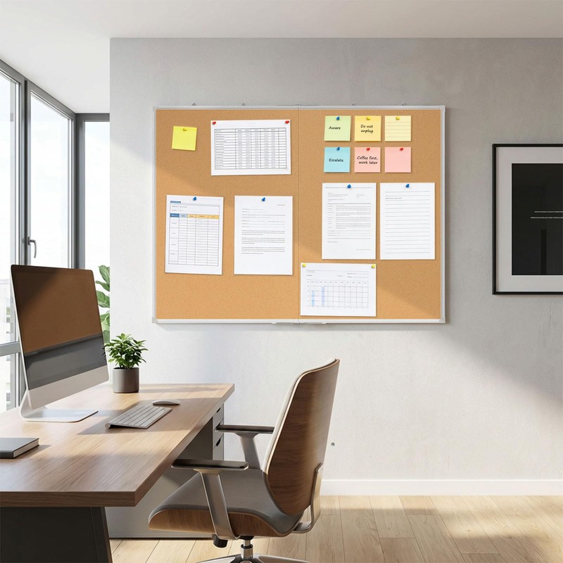 AMUSIGHT Double-Sided Large Foldable Cork Board, 60" x 36"