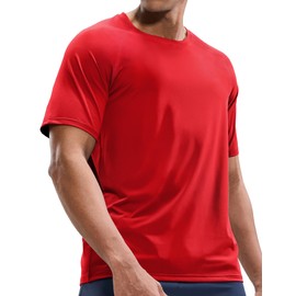 MIER Men's Workout Tee Shirts Short Sleeve Dry Fit Gym Athletic Running Performance T-Shirts, Breathable, Red, M