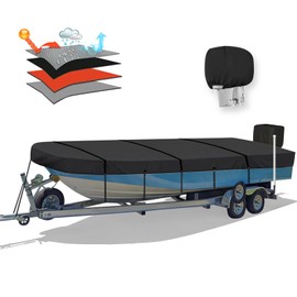 Solim 14FT Jon Boat Cover with Motor Cover, 900D PU Waterproof Heavy Duty Mooring Cover, Trailerable Marine Grade Polyester Canvas Replacement for Jon Boat 14' Long Beam Width Up to 70 in, Black