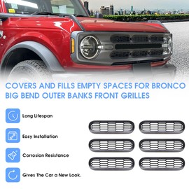 sukemichi Front Grille Mesh Grill Inserts for 2021 2022 2023 2024 2025 Ford Bronco Big Bend Outer Banks Exterior Accessories 2 Door 4 Door, 6 Pack, Black