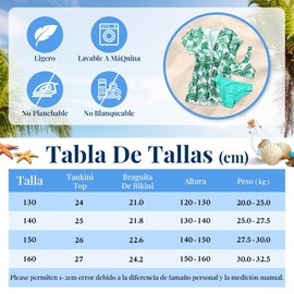 Nasjac Traje de Baño Bikini para Niñas 5 a 15 Años, 3 Piezas Conjunto de Bikini Bañador de Cuerda Tanga, Bikini con Exteriores de Protección Solar de Estampado Tropical para Fiestas Playa y Piscina