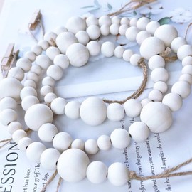 UgyDuky 2Pcs 4.4Ft Wall Hanging Photo Display with 80 Wooden Beads and 7 Photo Clips Wood Bead Garland with Clothes Pin Boho Wall Hanging Picture Holder Rustic Photo Wall Decor for Home Decor (Clip)