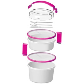 Omada Design Lunch Box 1L + 1.6L with Cutlery, Round Lunch Box, Antibacterial, Made in Italy, Sanaliving Line