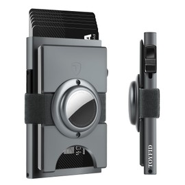 Minimalist Wallet for Men,Slim Wallet Compatible with AirTag,Card Holder Metal Wallet,Pop Up Wallet,Metal Card Holder,Quick Access Card,RFID Blocking Protection,Hold 12+ Credit Cards (Grey)