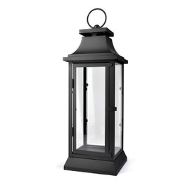 Serene Spaces Living Black Metal Hurricane Lantern with Clear Glass – 15" Tall, 5" Square. Versatile Hanging/Tabletop Candle Holder for Weddings, Parties, Indoor & Outdoor Home décor.