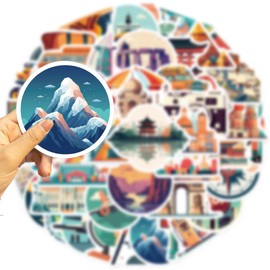 World City Stickers for Laptop(50 Pcs),Gift for Kids Teens Adults Girl,Travel World Waterproof Stickers for Water Bottle,Vinyl Stickers for Scrapbook,Journal,Dairy,Skateboard