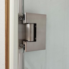 NovaNectar Brass Glass Door Hinge Heavy Duty Short Back Plate Hinges, Shower Door Hardware Replacement for 5/16" to 1/2" (8 to 12 mm) Tempered Glass (1, Brushed Nickel)