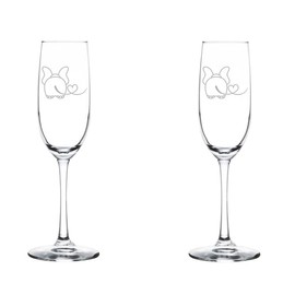 MIP Set of 2 Glass Champagne Flutes Sparkling Wine Glasses Elephant In Love (8 oz Stemmed)