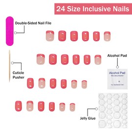 Press on Nails Short Square SWEKKE French Tip Fake Nails Pink Orange Ombre False Nails Full Cover Glossy Glue on Nails Stick on Nails Acrylic Nails for Women Girls 24 Pcs