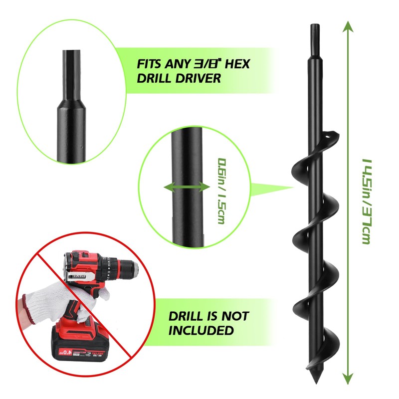 ERYTLLY Auger Drill Bit for Planting 2 x14.5inch,Garden Auger Spiral