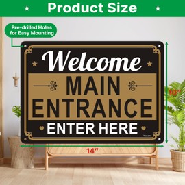 Welcome Main Entrance Enter Here Signs 14 x 10 Inches Rust Free Aluminum Metal Weatherproof Easy to Install Outdoor 2 Pack