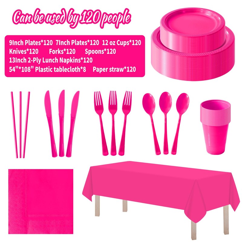 Disposable Plastic Dinnerware Set-968PCS Plastic Plates Set Includes 120 Of