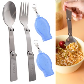 2Pcs Folding Spoon Foldable Stainless Steel Spoons Portable Camping Cutlery Multi-Functional Foldable Fruit Forks Tableware for Outdoors Picnic Thermos Travel