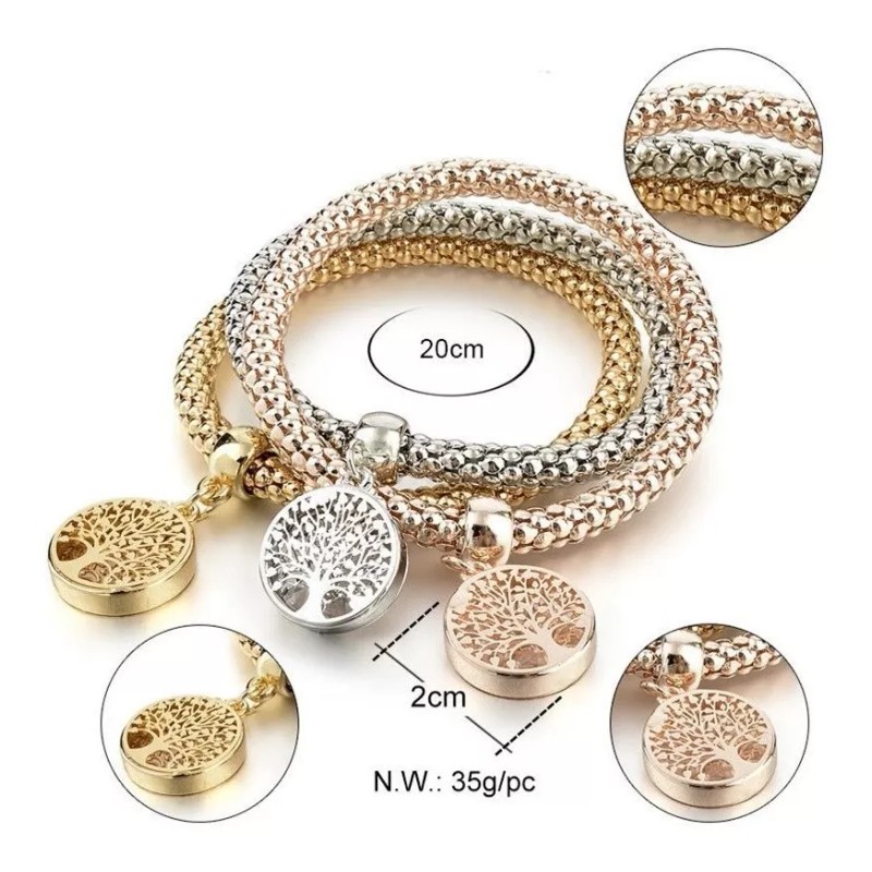 Veraly Set De 3 Pulsras Brazalet Color Plata Oro Rosado